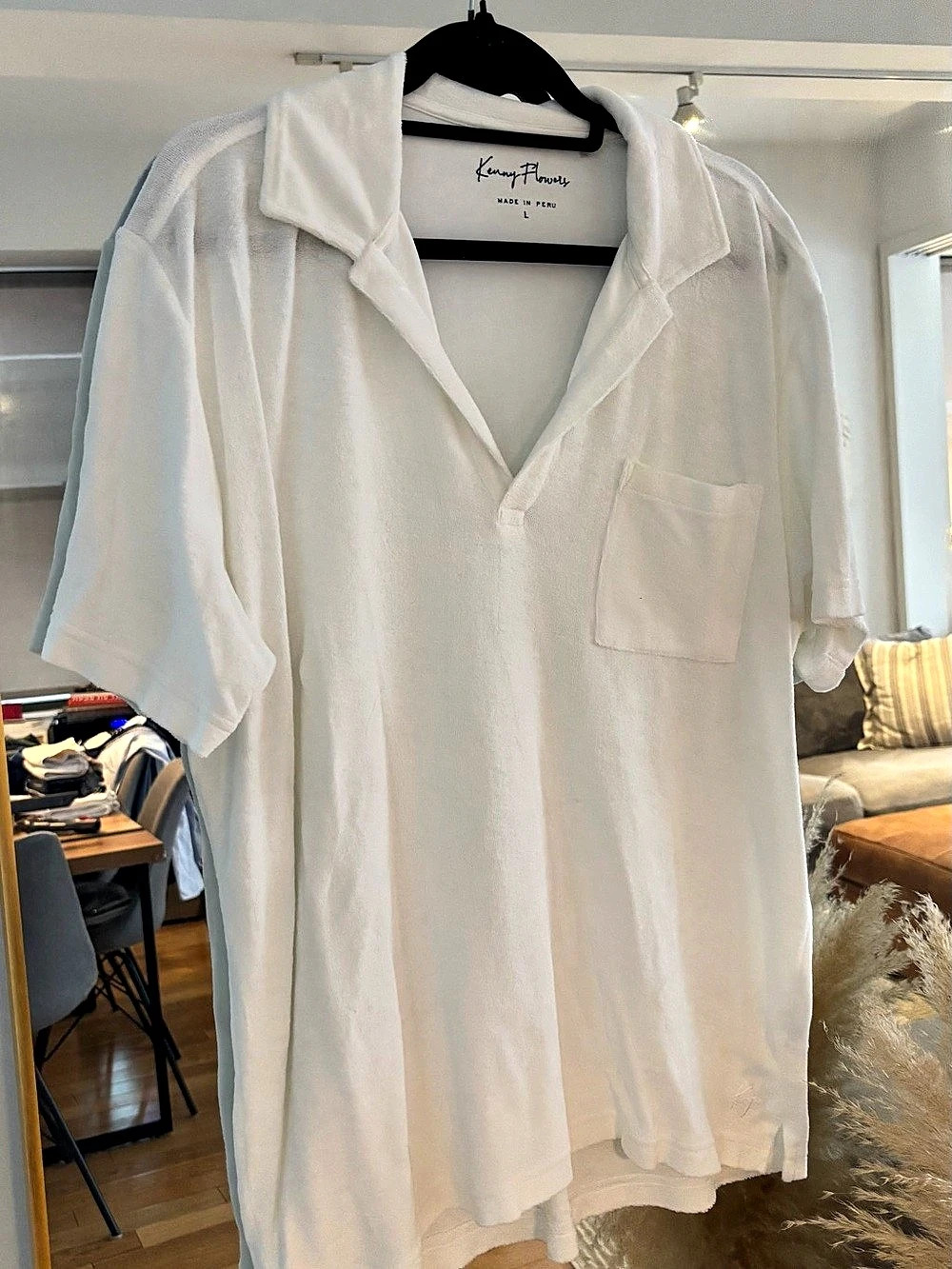 Kenny Flowers Men's Pima Cotton Camp Shirt in White. Size L